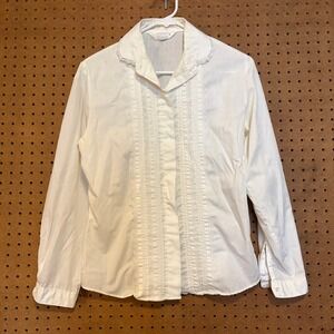 Classic Elegance White Vintage Lace Pintuck Tuxedo Button Down Shirt 90s VTG 10